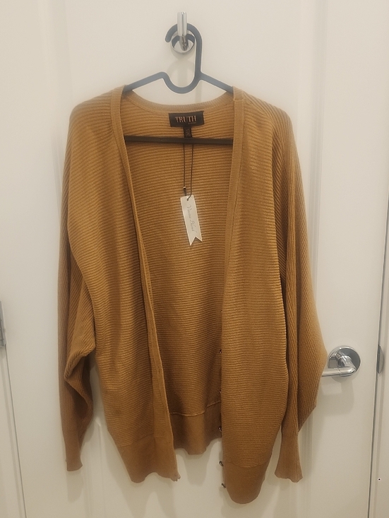 Truth By Republic Sweaters - Truth by Republic Ribbed Open-Front Tan Gold Button Up Cardigan Womens Large
